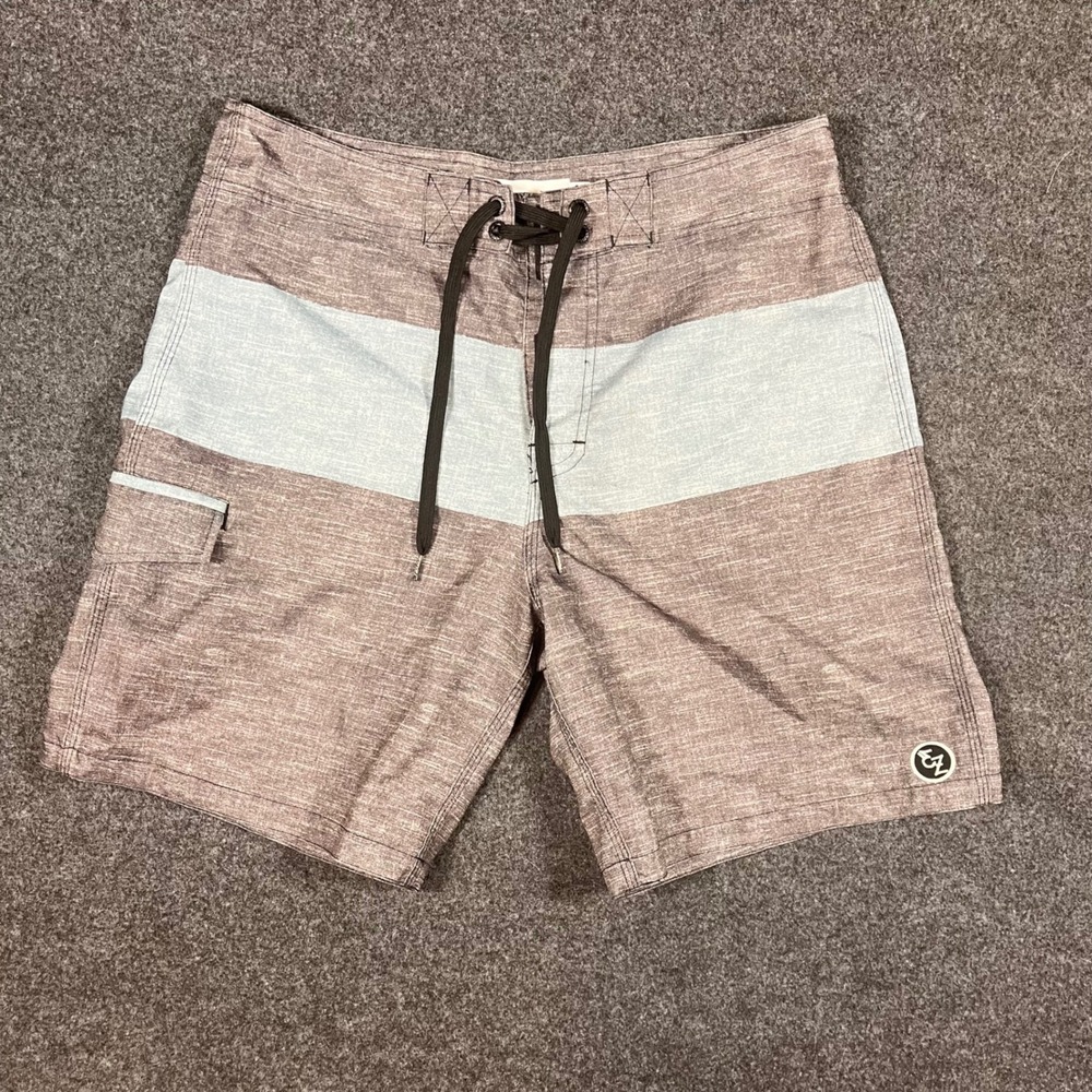 Ezekiel Mens Grey Blue Colorblock Board Shorts Swim Trunks Size 36 Cargo Pocket